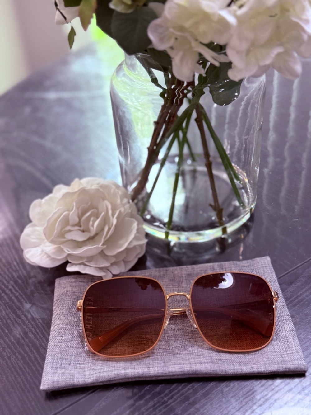 Kenneth Cole Women's Square Sunglasses in Brown and Gold